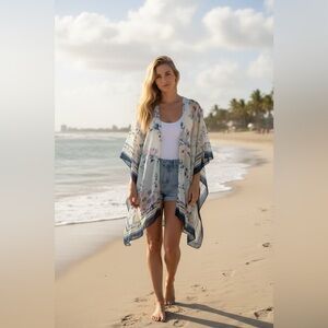 Vince Camuto to Blue and Cream Floral Swim Coverup - OS - NWT